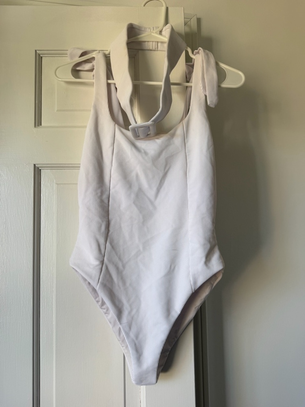 Beach Riot White Ribbed One-Piece Swimsuit with Halter Tie